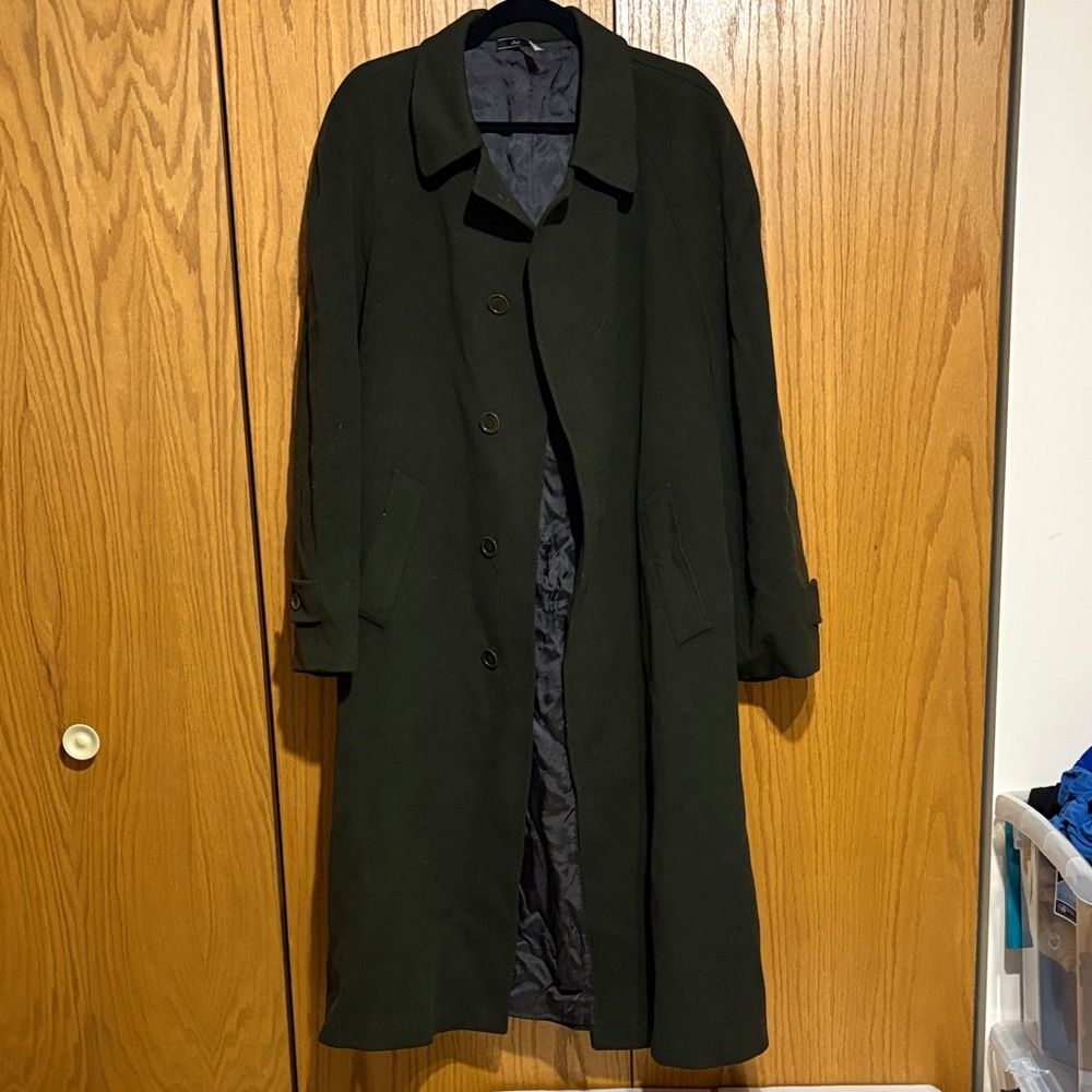 Saks Fifth Avenue Loro Piana fits men's L-XL olive green cashmere wool coat - Picture 2 of 12
